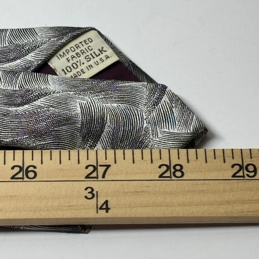 Yves Saint Laurent‎ Necktie Mens OS Silver Silk Geometric Made in USA Luxury